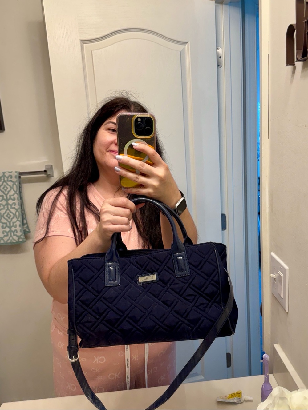Vera Bradley quilted navy blue satchel bag with removable crossbody strap - Picture 7 of 7
